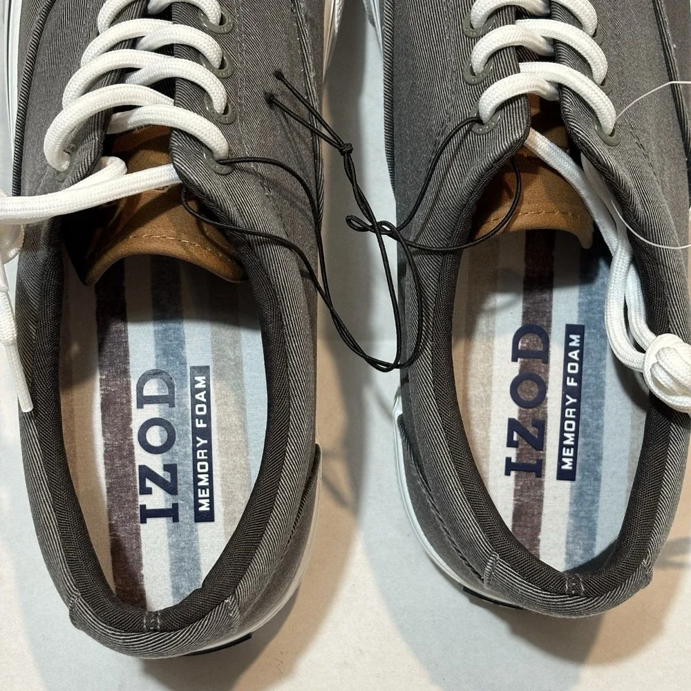 IZOD Men's Rangley Canvas Sneakers Size 8M Gray Memory Foam Casual Shoes Walking